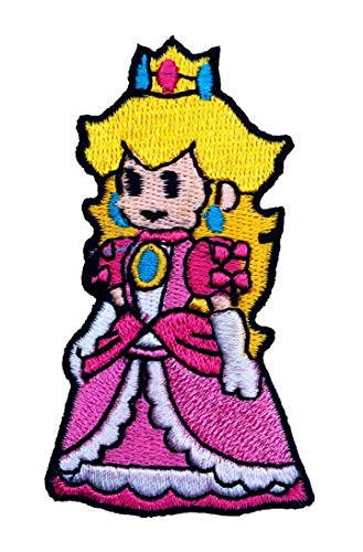 Prinzessin Peach Patch Embroidered Iron on Badge Aufnäher Kostüm Fancy Kleid Kart/SNES Mario World/Super Mario Brothers/Mario Allstars Cosplay von Premier Patches