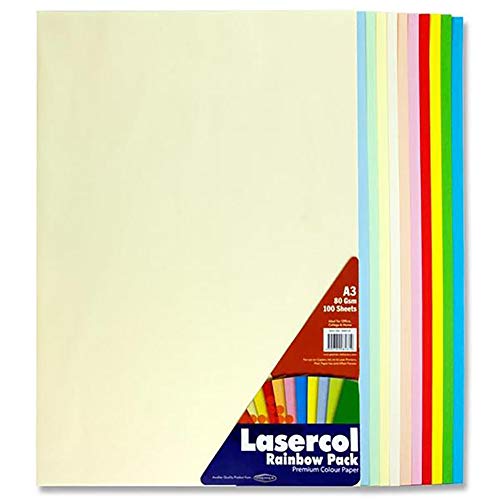 Premier Stationery Lasercol-Kopierpapier, A3, 80 g/m², 1 Pack à 100 Blatt in Pastellregenbogenfarben von Premier Stationery