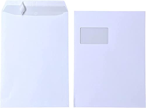 30x Versandtaschen C4 A4 weiß mit Fenster, selbstklebend mit Abziehstreifen, mit grauen Innendruck, 120 g/qm, Maße 229 x 324 mm Umschläge Kuvert von Premingo