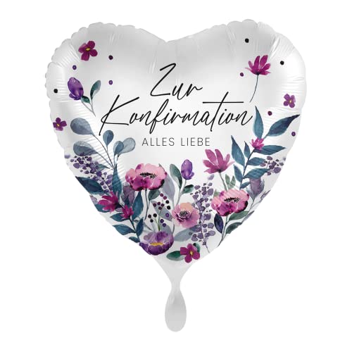 Folienballon Herzballon Zur Konfirmation alles Liebe - Blumen, ca. 43 cm - 81177 von Premioloon