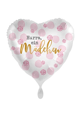 Premioloon 1 Folienballon Geburt Hurra EIN Mädchen Herz rosa weiß 45 cm ungefüllt Ballongas geeignet von Premioloon