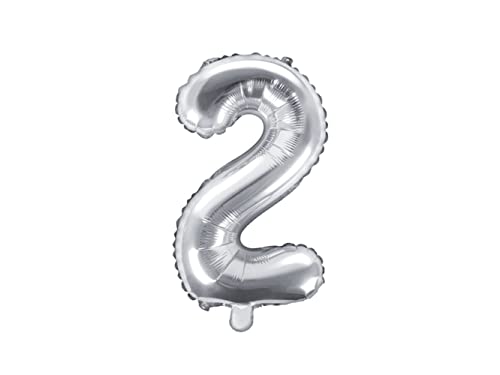 Folienballon Zahl 2 silber 35 cm Zahlenballon Party Dekoration Geburtstag Jubiläum Jahrestag Silvester Neujahr inkl. Strohhalm für Befüllung von Premium Weddings