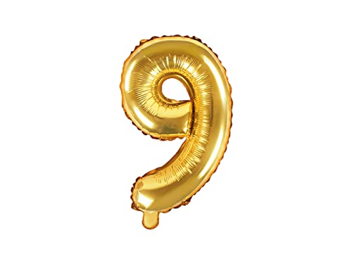 Folienballon Zahl 9 gold 86 cm Heliumballon groß Zahlenballon XXL für Helium/Luftfüllung inkl Strohhalm Party Dekoration Geburtstag Jahrestag Jubiläum von Premium Weddings