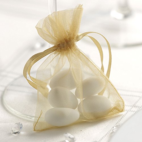 Premium Weddings Organzasäckchen Gold 20 Stück 10,0x7,5 cm - Organzabeutel Gold Gastgeschenk Hochzeit Kommunion Taufe von Premium Weddings