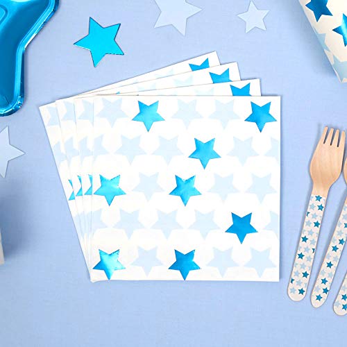 Papierservietten Sterne hellblau blau metallic 33 x 33 cm 3-lagig 16 Stück von Premium Weddings