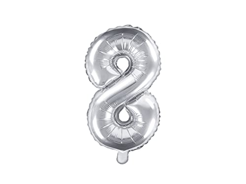Folienballon Zahl 8 silber 35 cm Zahlenballon Party Dekoration Geburtstag Jubiläum Jahrestag Silvester Neujahr inkl. Strohhalm für Befüllung von Premium Weddings