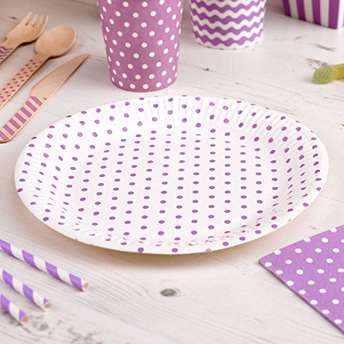 Premium Weddings Pappteller Polka Dots lila 8 Stück - Einwegteller Hochzeit Partyteller Kindergeburtstag Punkte lila ca. 23 cm von Premium Weddings