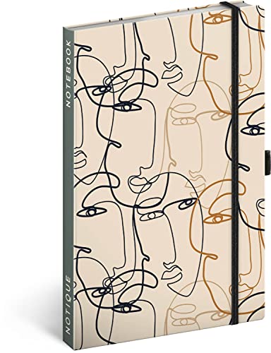 NOTIQUE Notizbuch Liniert mit Gummiband 13x21cm ca. A5, Hardcover Notebook, Notizblock, Notizheft, Journal, Tagebuch für Erwachsene, Damen (Gesicht) von NOTIQUE