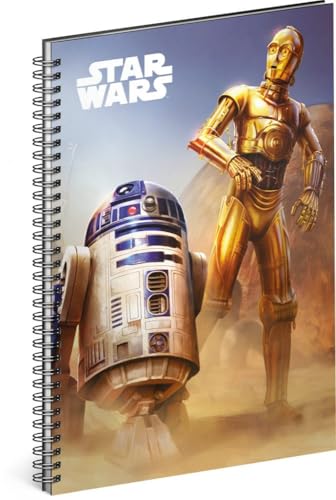 Spiralblock A5 liniert - Notizbuch für Kinder, Schule, Büro - Notizblock mit 60 Seiten (Star Wars - Droid) von Presco Group