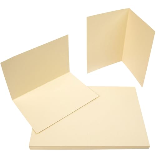 PresentFill® Klappkarten blanko in Chamois Creme Beige - 50 Faltkarten A6, Klappkarte ideal zum Karten selbst gestalten, beschriften oder bedrucken - passend für C6 Umschläge von Present Fill