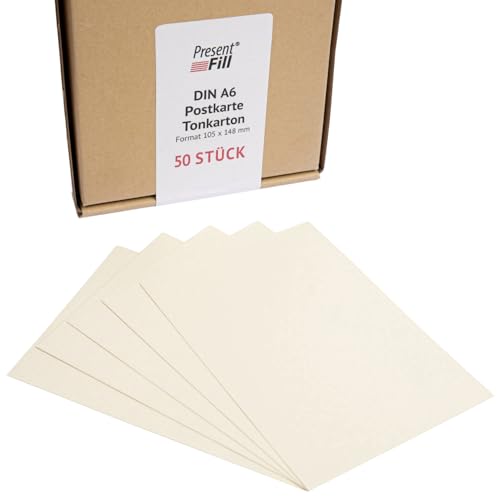 PresentFill® - blanko Postkarten Tonkarton Chamois Creme Beige, Papier-Karten Set 100 Stück 210 g/m² -DIN A6-105 x 148 mm zum Selbstgestalten, beschriften oder bedrucken als Bastelkarton, Karteikarten von Present Fill
