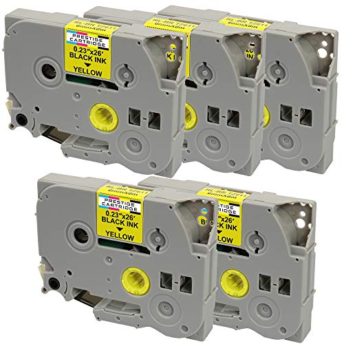 5 Kassetten TZe-611 TZ-611 schwarz auf gelb 6mm x 8m Schriftband kompatibel für P-Touch PT-1000 1005 1010 3600 D200 D210 D210VP D450VP D600VP E100 E550WVP H101C H105 H110 H300 H500 P700 P750W von PRESTIGE CARTRIDGE