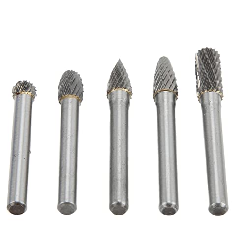 Pretfy Stabmühle -Bit -Set, 5pcs Wolfram Carbid Burrs, 6x8 Mm Doppelschnitt, Zum Polieren, Schleifen, Gravur (Adefg) von Pretfy