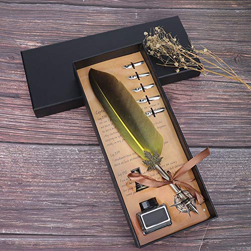 Pretfy Vintage Brunnen Schreiben Kompakte Komponenten Zeichnung Stilvoller Schulbox Quill für Dekor (Gelb) von Pretfy