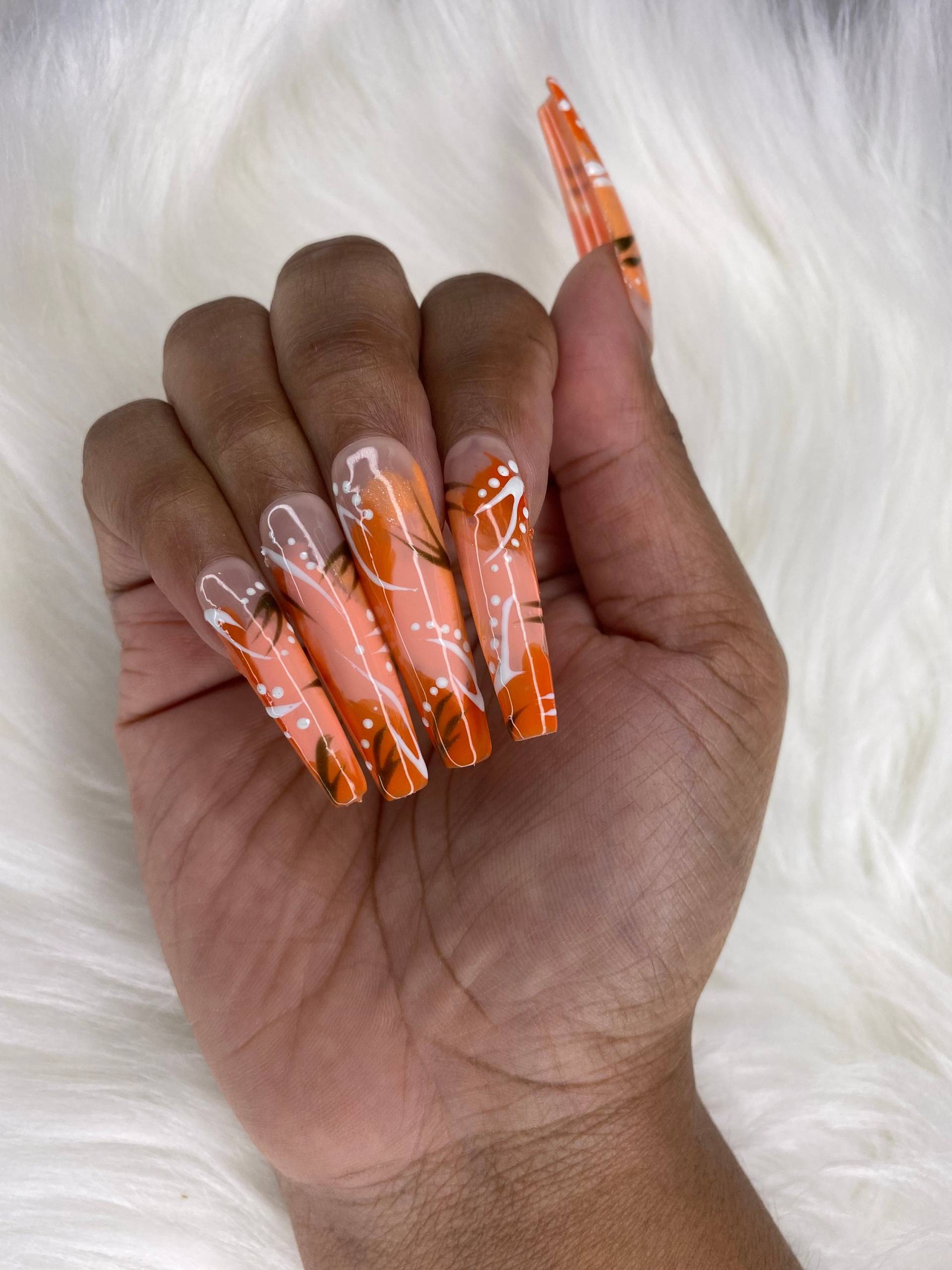90Er Jahre Style Press On Nails - Orange von PrettiPoint