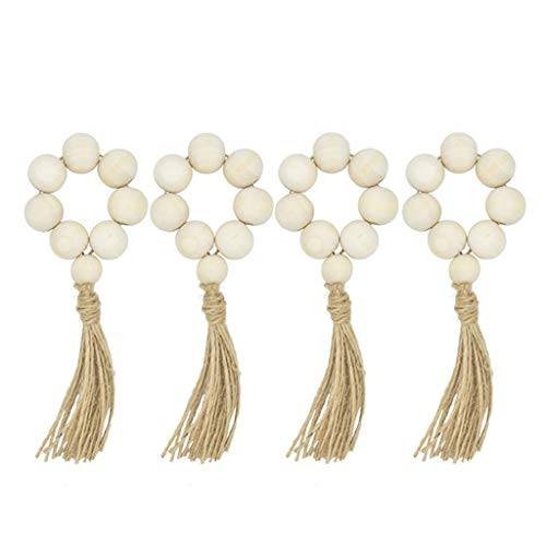 Prettiee 12 Stück handgefertigte Serviettenringe aus natürlichen Holzperlen für Hochzeiten, Partys, Zuhause, Hotel, Tischdekoration, Abendessen (A) von Prettiee