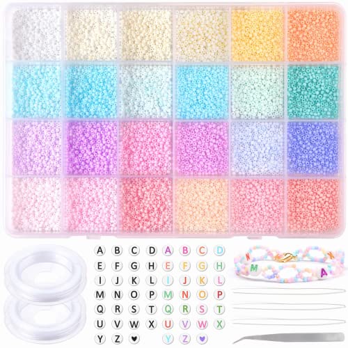 10008 Stück 2mm Perlen zum Auffädeln,12/0 Rocailles Perlen für Armbänder, Pastell Glasperlen Bastelperlen Set mit Buchstabenperlen für Armbänder Halskette Ring DIY Bracelet Making 10008 Stück 2mm Perlen zum Auffädeln,12/0 Rocailles Perlen für Armbänder, Pastell Glasperlen Bastelperlen Set mit Buchstabenperlen für Armbänder Halskette Ring DIY Bracelet Making von Prettme