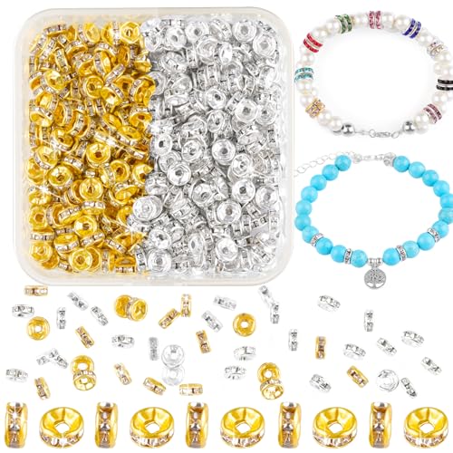 400 Stück 6mm Glasperlen Metall Spacer Perlen zum Auffädeln, Rondelle Strass Zwischenperlen Kristall Loose Round Perlen für DIY Armbänder Ohrringe Halskette Schmuck Dekorationen 400 Stück 6mm Glasperlen Metall Spacer Perlen zum Auffädeln, Rondelle Strass Zwischenperlen Kristall Loose Round Perlen für DIY Armbänder Ohrringe Halskette Schmuck Dekorationen von Prettme