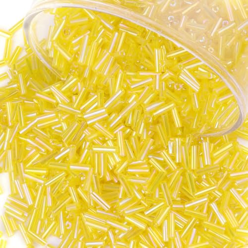 4000 Stück Röhrenperlen 7x2mm Tube Perlen Gerade Röhrchen Bugle Perlen Kleine Glasperlen Bastelperlen für DIY Halskette Ohrring Handwerk Gelb von Prettme