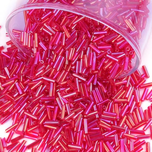 4000 Stück Röhrenperlen 7x2mm Tube Perlen Gerade Röhrchen Bugle Perlen Kleine Glasperlen Bastelperlen für DIY Halskette Ohrring Handwerk Rot von Prettme