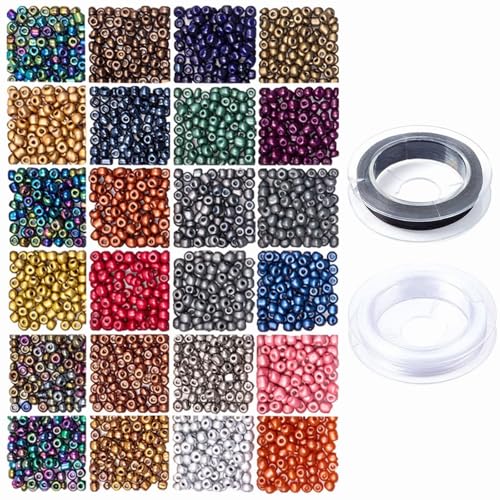 4800 Stück 3 mm 8/0 Glasperlen für die Schmuckherstellung, 24 Farben, kleine Bastelperlen, Pony-Rocailles, Armbandperlen mit 2 Rollen elastischen Schnüren, Armbänder, Ohrringe und Basteln 4800 Stück 3 mm 8/0 Glasperlen für die Schmuckherstellung, 24 Farben, kleine Bastelperlen, Pony-Rocailles, Armbandperlen mit 2 Rollen elastischen Schnüren, Armbänder, Ohrringe und Basteln von Prettme