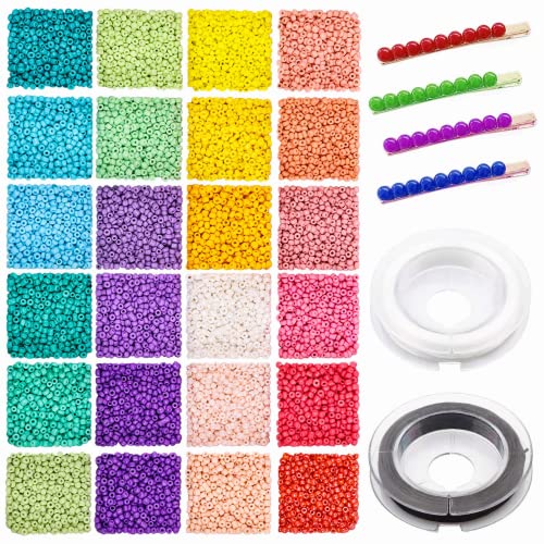 Prettme Rocailles Perlen 2mm Glasperlen zum Auffädeln, 7200 Stück Bunte Perlen für Armbänder, Perlen Set mit Elastischen Schnur für Schmuckherstellung DIY Armbänder Halskette Ohrringe und Handwerk von Prettme