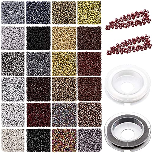 7200 Stück Perlen für Armbänder, 2mm Perlen zum Auffädeln, Rocailles Perlen Glasperlen Bunte Perlen Set für DIY Armbänder Halskette Ohrringe Schmuck machen und DIY Handwerk, mit Elastischen Schnur von Prettme