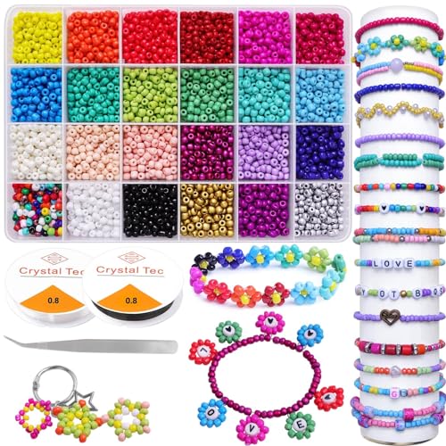 Prettme 4mm Rocailles Perlen zum Auffädeln, 4800 Stück Bunte Perlen für Armbänder Kleine Glasperlen Bastelperlen Pony Perlen Set für DIY Armband Halsketten Schmuck und Basteln Prettme 4mm Rocailles Perlen zum Auffädeln, 4800 Stück Bunte Perlen für Armbänder Kleine Glasperlen Bastelperlen Pony Perlen Set für DIY Armband Halsketten Schmuck und Basteln von Prettme