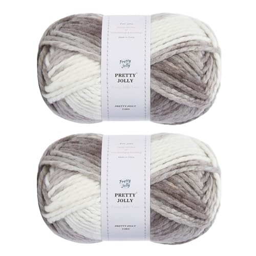 Pretty Jolly 2 Knäuel, sperriges Acrylgarn, weiches, buntes Garn, Häkeln und Stricken, Qualität und mehrfarbig, insgesamt 150 g × 2/110 m × 2 (grauer Stoff) von Pretty Jolly