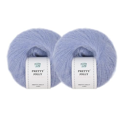 Pretty Jolly 2 Knäuel, weiches Mohair-Garn, flauschig und flauschig, luxuriös und dünn, Slik-Woll-Mischgarn zum Häkeln und Stricken, insgesamt 20 g × 2, 300 m × 2 (Blaubeere) von Pretty Jolly