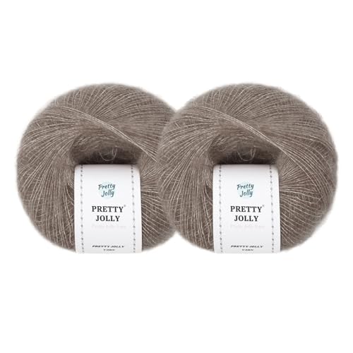 Pretty Jolly 2 Knäuel, weiches Mohair-Garn, flauschig und flauschig, luxuriös und dünn, Slik-Woll-Mischgarn zum Häkeln und Stricken, insgesamt 20 g × 2, 300 m × 2 (Kastanienbraun) von Pretty Jolly