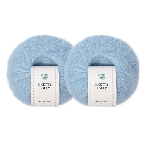 Pretty Jolly 2 Knäuel, weiches Mohair-Garn, flauschig und flauschig, luxuriös und dünn, Slik-Woll-Mischgarn zum Häkeln und Stricken, insgesamt 20 g × 2, 300 m × 2 (blau) von Pretty Jolly