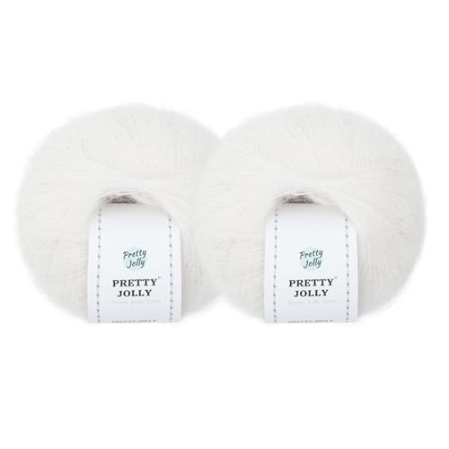 Pretty Jolly 2 Knäuel weiches Mohairgarn, flauschig und flauschig, luxuriös und dünn, Slik-Woll-Mischgarn zum Häkeln und Stricken, insgesamt 20 g × 2, 300 m × 2 (weiß) von Pretty Jolly
