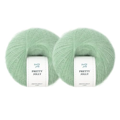 Pretty Jolly 2 Knäuel weiches Mohairgarn, flauschig und flauschig, luxuriös und dünn, Slik-Woll-Mischgarn zum Häkeln und Stricken, insgesamt 20 g × 2, 300 m × 2 (zartes Grasgrün) von Pretty Jolly