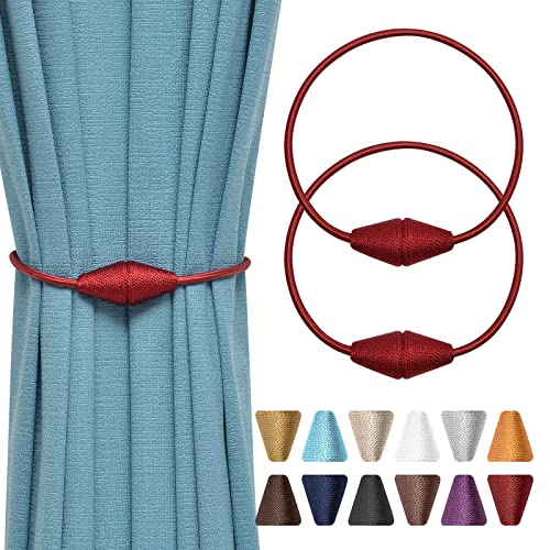 Pretty Jolly Magnetische Vorhang-Raffhalter, handgefertigt, gewebt, Seil, Vorhanghalter, praktisch, dekorativ, kegelförmig, Raffhalter für Zuhause und Büro, Fenstervorhänge, Weinrot, 2 Stück von Pretty Jolly