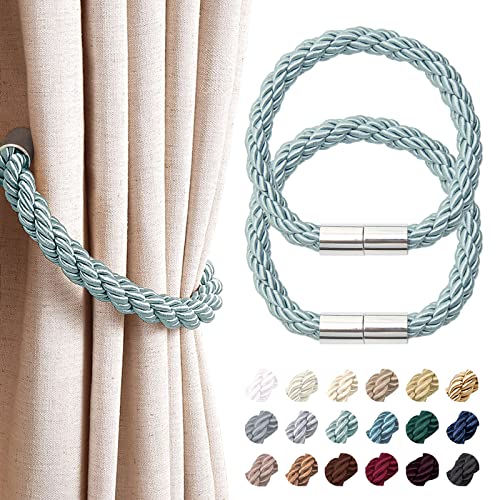 Pretty Jolly Starke magnetische Vorhang-Raffhalter, moderner einfacher Stil, praktisch, dekorativ, gewebt, Seil, Vorhanghalter für dünne oder dicke Fenstervorhänge zu Hause und im Büro, Blau-Grau, 2 von Pretty Jolly
