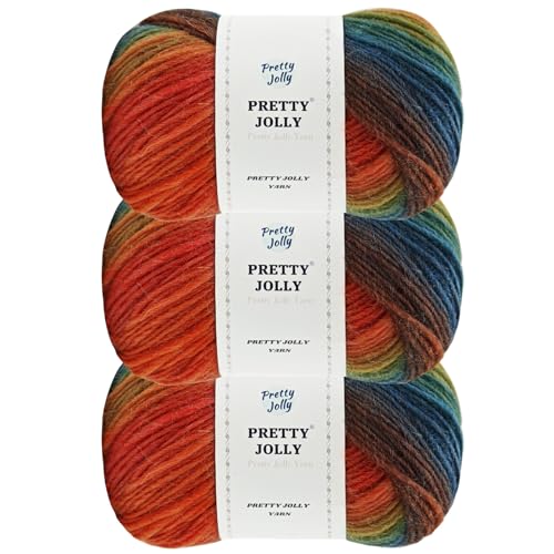 Pretty Jolly 3 Knäuel Regenbogen Wollgarn - Weiches Farbverlaufsgarn Buntes Selbstgestreiftes Mehrfarbiges Garn Zum Häkeln - Einlagiges Strickgarn-10# von Pretty Jolly