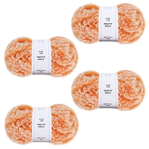 Pretty Jolly 4 Knäuel Kunstfell, superweich, grob, flauschig, Polyester-Garn (Orange) von Pretty Jolly