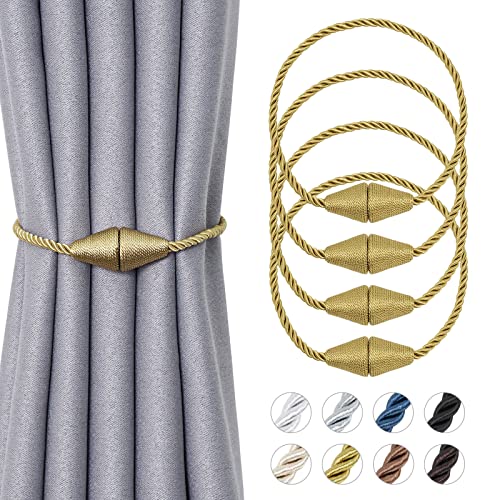 Pretty Jolly 4 Stück magnetische Vorhang-Raffhalter, 40.6 cm, handgefertigt, gewebtes Seil, Vorhanghalter, praktisch, Raffhalter für Zuhause und Büro, Fenstervorhang (New Gold), Goldfarben von Pretty Jolly