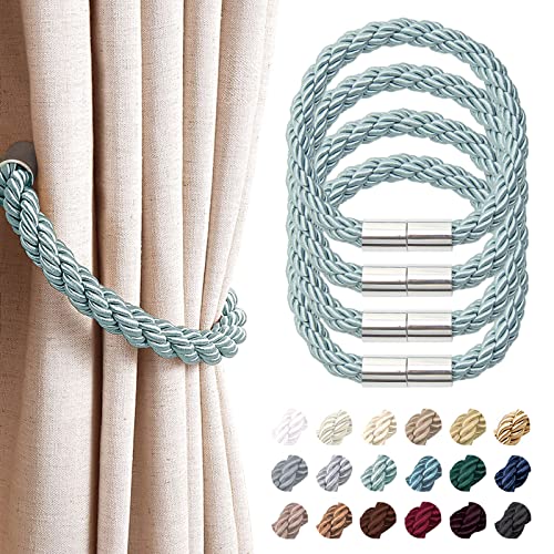 Pretty Jolly Starke magnetische Vorhang-Raffhalter, moderner einfacher Stil, praktisch, dekorativ, gewebt, Seil, Vorhanghalter für dünne oder dicke Fenstervorhänge zu Hause und im Büro, Blau-Grau, 4 von Pretty Jolly