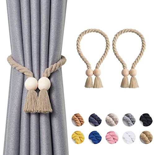 Pretty Jolly Ball magnetische Vorhang-Raffhalter aus Holz, Boho-Dekoration, Raffhalter, natürliche Baumwolle, handgewebt, für Fenstervorhänge für Zuhause und Büro, Dunkelbeige, 2 Stück Pretty Jolly Ball magnetische Vorhang-Raffhalter aus Holz, Boho-Dekoration, Raffhalter, natürliche Baumwolle, handgewebt, für Fenstervorhänge für Zuhause und Büro, Dunkelbeige, 2 Stück von Pretty Jolly