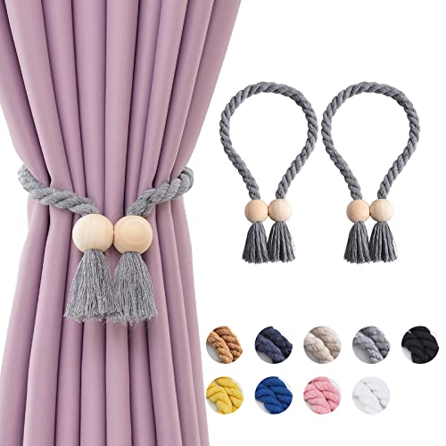 Pretty Jolly Ball magnetische Vorhang-Raffhalter aus Holz, Boho-Dekoration, Raffhalter, natürliche Baumwolle, handgewebt, für Fenstervorhänge für Zuhause und Büro, Grau, 2 Stück Pretty Jolly Ball magnetische Vorhang-Raffhalter aus Holz, Boho-Dekoration, Raffhalter, natürliche Baumwolle, handgewebt, für Fenstervorhänge für Zuhause und Büro, Grau, 2 Stück von Pretty Jolly