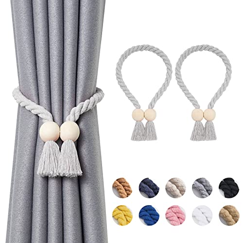 Pretty Jolly Ball magnetische Vorhang-Raffhalter aus Holz, Boho-Dekoration, Raffhalter, natürliche Baumwolle, handgewebt, für Fenstervorhänge für Zuhause und Büro, Hellgrau, 2 Stück Pretty Jolly Ball magnetische Vorhang-Raffhalter aus Holz, Boho-Dekoration, Raffhalter, natürliche Baumwolle, handgewebt, für Fenstervorhänge für Zuhause und Büro, Hellgrau, 2 Stück von Pretty Jolly