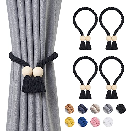 Pretty Jolly Ball magnetische Vorhang-Raffhalter aus Holz, Boho-Dekoration, Raffhalter, natürliche Baumwolle, handgewebt, für Fenstervorhänge für Zuhause und Büro, Schwarz, 4 Stück Pretty Jolly Ball magnetische Vorhang-Raffhalter aus Holz, Boho-Dekoration, Raffhalter, natürliche Baumwolle, handgewebt, für Fenstervorhänge für Zuhause und Büro, Schwarz, 4 Stück von Pretty Jolly