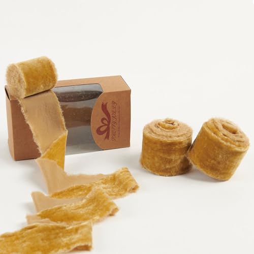 Pretty Jolly Beigefarbenes Samtband zum Verpacken von Geschenken, 5,1 cm, handgefertigt, ausgefranst, Vintage-Samtband für Weihnachtsbaum, Fransenbänder zum Basteln, Heimdekoration, Blumenstrauß Pretty Jolly Beigefarbenes Samtband zum Verpacken von Geschenken, 5,1 cm, handgefertigt, ausgefranst, Vintage-Samtband für Weihnachtsbaum, Fransenbänder zum Basteln, Heimdekoration, Blumenstrauß von Pretty Jolly