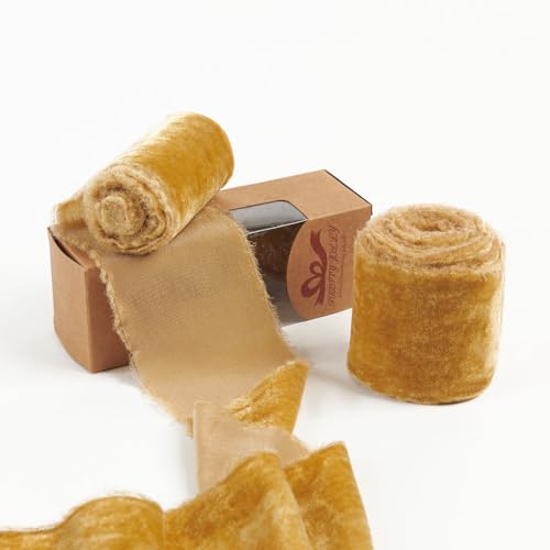 Pretty Jolly Beigefarbenes Samtband zum Verpacken von Geschenken, 7,6 cm, handgefertigt, ausgefranst, Vintage-Samtband für Weihnachtsbaum, Fransenbänder zum Basteln, Heimdekoration, Blumenstrauß Pretty Jolly Beigefarbenes Samtband zum Verpacken von Geschenken, 7,6 cm, handgefertigt, ausgefranst, Vintage-Samtband für Weihnachtsbaum, Fransenbänder zum Basteln, Heimdekoration, Blumenstrauß von Pretty Jolly
