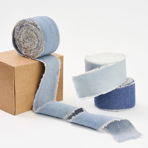 Pretty Jolly Blaues Jeansband zum Basteln, handgefertigt, rustikal, ausgefranst, Baumwolle, Jeans-Stoffband für Blumenstrauß, 13,7 m, 3,8 cm, Stoffbänder für Geschenkverpackungen, Haarnähzubehör, Pretty Jolly Blaues Jeansband zum Basteln, handgefertigt, rustikal, ausgefranst, Baumwolle, Jeans-Stoffband für Blumenstrauß, 13,7 m, 3,8 cm, Stoffbänder für Geschenkverpackungen, Haarnähzubehör, von Pretty Jolly