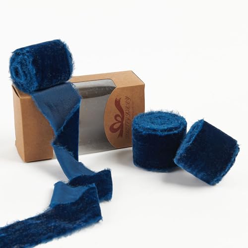 Pretty Jolly Blaues Samtband zum Verpacken von Geschenken, 5,1 cm, handgefertigt, ausgefranst, Vintage-Samtband für Weihnachtsbaum, Fransenbänder zum Basteln, Heimdekoration, Blumenstrauß, Kränze Pretty Jolly Blaues Samtband zum Verpacken von Geschenken, 5,1 cm, handgefertigt, ausgefranst, Vintage-Samtband für Weihnachtsbaum, Fransenbänder zum Basteln, Heimdekoration, Blumenstrauß, Kränze von Pretty Jolly