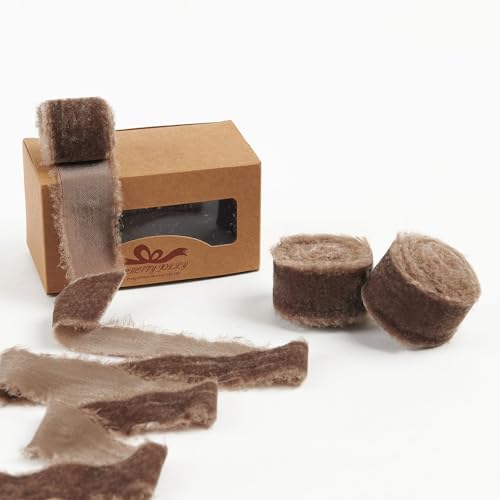 Pretty Jolly Braunes Samtband zum Verpacken von Geschenken, handgefertigt, ausgefranst, Vintage-Samtband für Weihnachtsbaum, Fransenbänder zum Basteln, Heimdekoration, Blumenstrauß, Kränze Pretty Jolly Braunes Samtband zum Verpacken von Geschenken, handgefertigt, ausgefranst, Vintage-Samtband für Weihnachtsbaum, Fransenbänder zum Basteln, Heimdekoration, Blumenstrauß, Kränze von Pretty Jolly