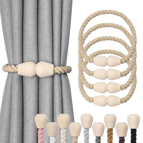 Pretty Jolly Fallen Lassen magnetische Vorhang-Raffhalter aus Holz, Boho-Dekoration, Raffhalter, natürliche Baumwolle, handgewebt, für Fenstervorhänge für Zuhause und Büro, Dunkles Beige, 4 Stück Pretty Jolly Fallen Lassen magnetische Vorhang-Raffhalter aus Holz, Boho-Dekoration, Raffhalter, natürliche Baumwolle, handgewebt, für Fenstervorhänge für Zuhause und Büro, Dunkles Beige, 4 Stück von Pretty Jolly